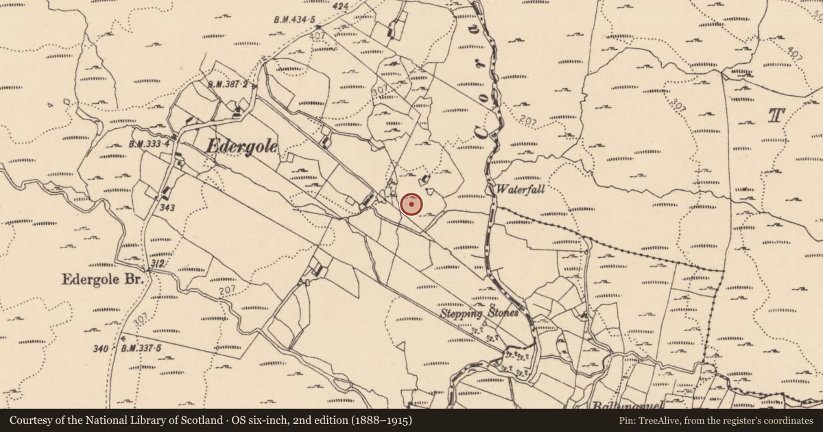 Ordnance Survey six-inch map, 2nd edition (1888–1915) covering the location of Booley hut, Edergole, County Donegal, with a pin at the register's coordinates