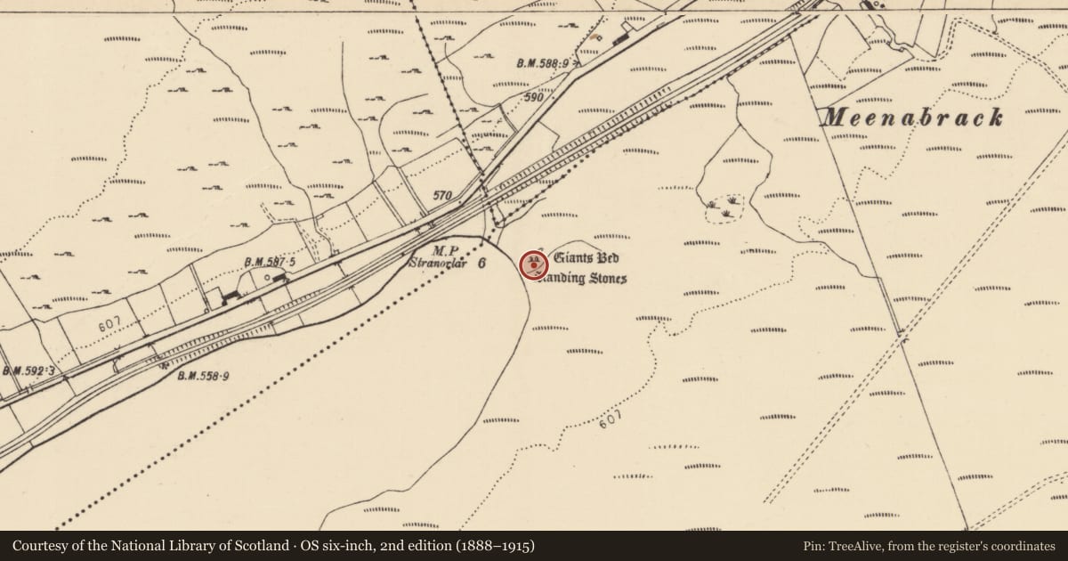 Ordnance Survey six-inch map, 2nd edition (1888–1915) covering the location of Standing stone, Croaghonagh, County Donegal, with a pin at the register's coordinates