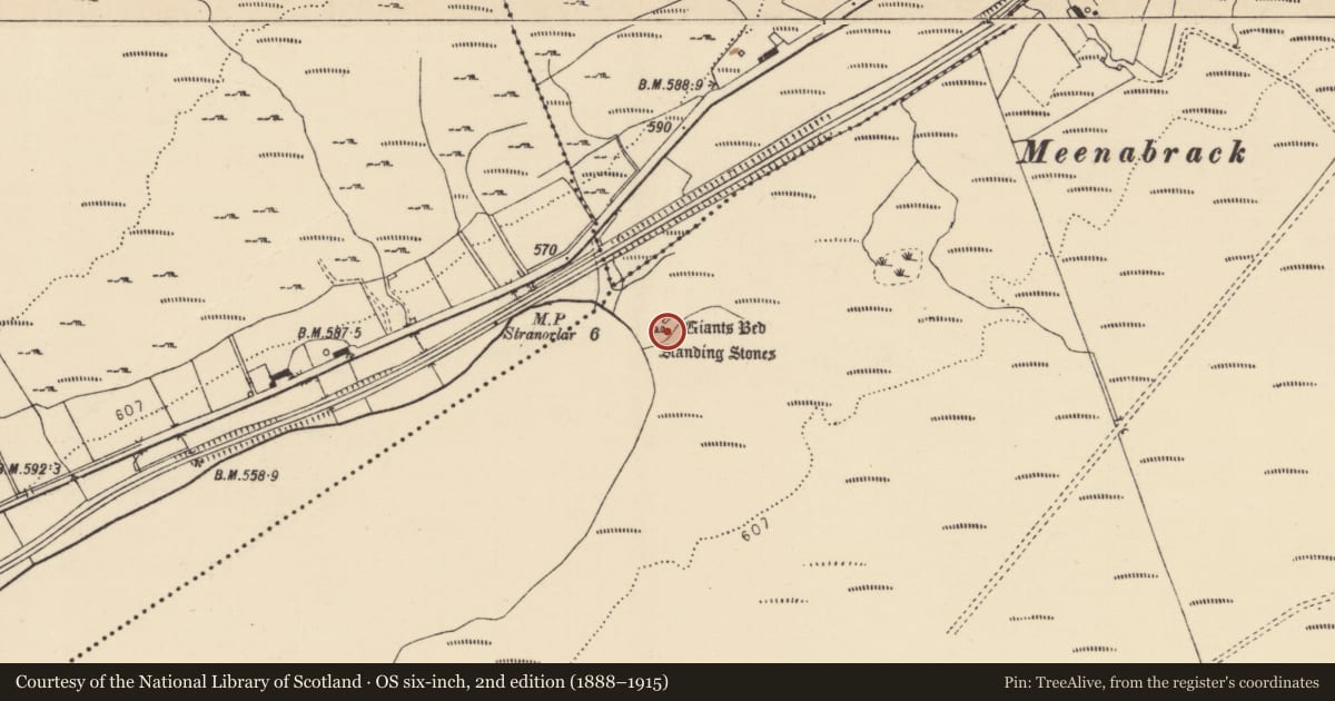 Ordnance Survey six-inch map, 2nd edition (1888–1915) covering the location of Megalithic tomb - wedge tomb, Croaghonagh, County Donegal, with a pin at the register's coordinates