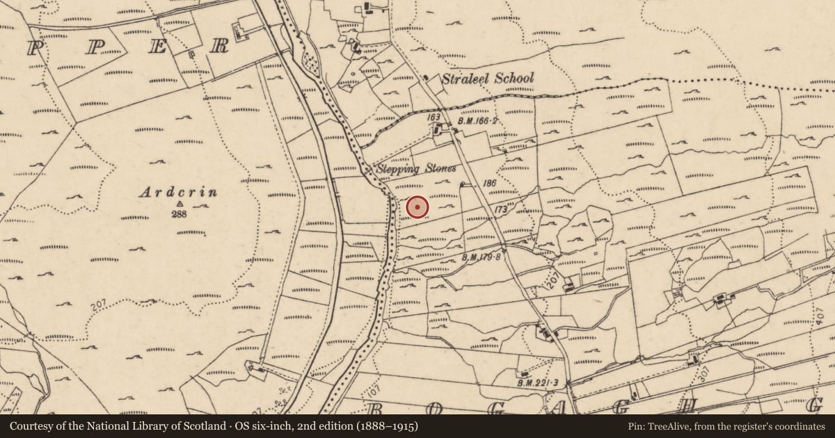 Ordnance Survey six-inch map, 2nd edition (1888–1915) covering the location of Megalithic tomb - unclassified, An Bogach, County Donegal, with a pin at the register's coordinates