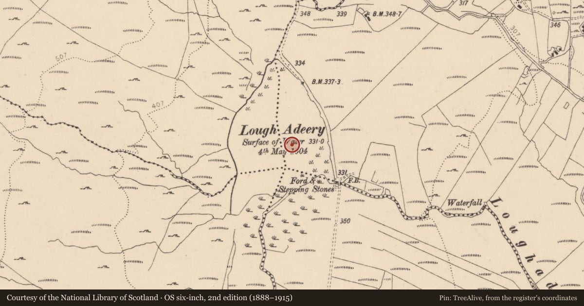 Ordnance Survey six-inch map, 2nd edition (1888–1915) covering the location of Crannog, Carrickataggart, County Donegal, with a pin at the register's coordinates