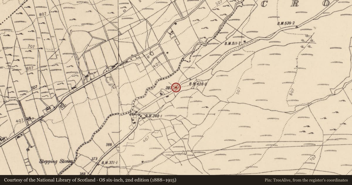 Ordnance Survey six-inch map, 2nd edition (1888–1915) covering the location of Mass-rock, Cró Na Roda, County Donegal, with a pin at the register's coordinates