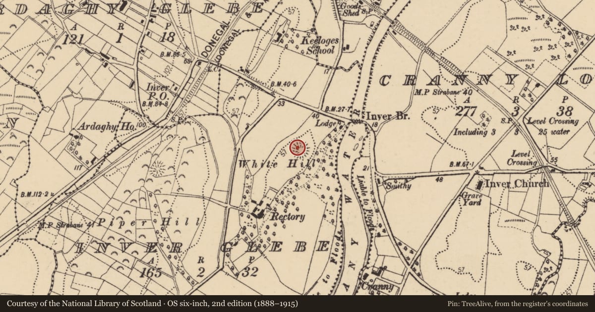Ordnance Survey six-inch map, 2nd edition (1888–1915) covering the location of Ringfort - rath, Inver Glebe, County Donegal, with a pin at the register's coordinates