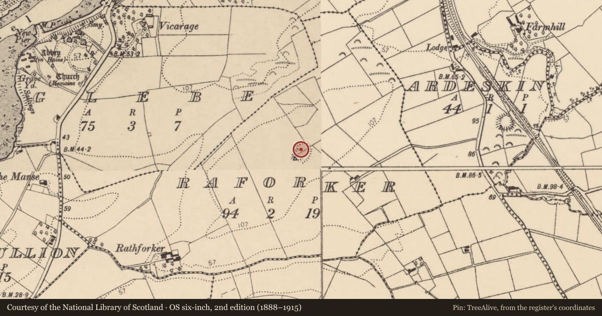 Ordnance Survey six-inch map, 2nd edition (1888–1915) covering the location of Ringfort - rath, Raforker, County Donegal, with a pin at the register's coordinates