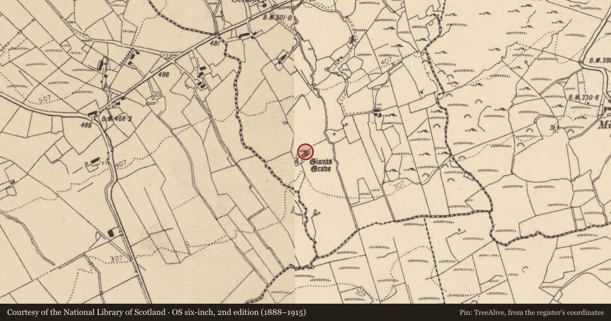 Ordnance Survey six-inch map, 2nd edition (1888–1915) covering the location of Megalithic tomb - court tomb, Lackcrom, County Donegal, with a pin at the register's coordinates