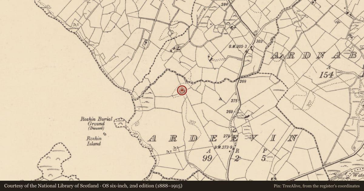 Ordnance Survey six-inch map, 2nd edition (1888–1915) covering the location of Ringfort - rath, Ardeevin, County Donegal, with a pin at the register's coordinates