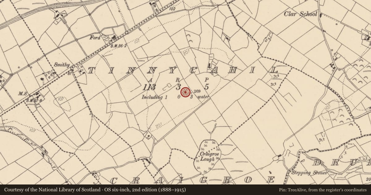 Ordnance Survey six-inch map, 2nd edition (1888–1915) covering the location of Ringfort - rath, Tinnycahil, County Donegal, with a pin at the register's coordinates
