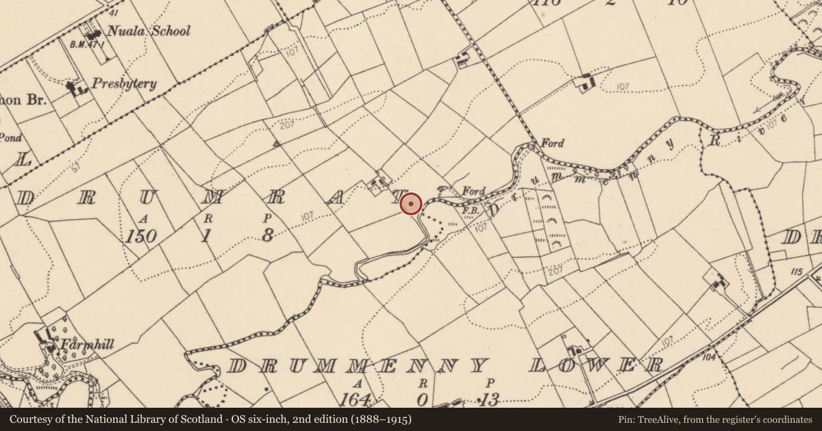 Ordnance Survey six-inch map, 2nd edition (1888–1915) covering the location of Megalithic tomb - court tomb, Drumrat, County Donegal, with a pin at the register's coordinates