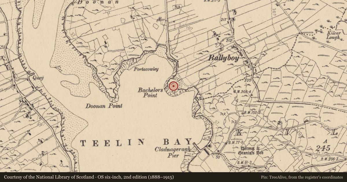 Ordnance Survey six-inch map, 2nd edition (1888–1915) covering the location of Promontory fort - coastal, Doire Leathan, County Donegal, with a pin at the register's coordinates