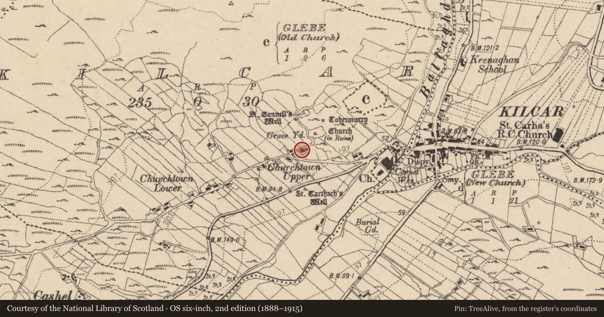 Ordnance Survey six-inch map, 2nd edition (1888–1915) covering the location of Inscribed stone, Cill Charthaigh, County Donegal, with a pin at the register's coordinates