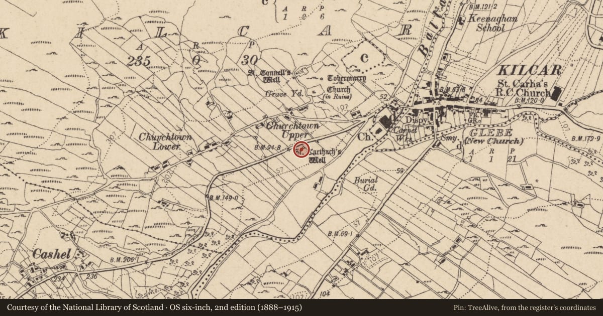 Ordnance Survey six-inch map, 2nd edition (1888–1915) covering the location of Cairn - unclassified, Cill Charthaigh, County Donegal, with a pin at the register's coordinates