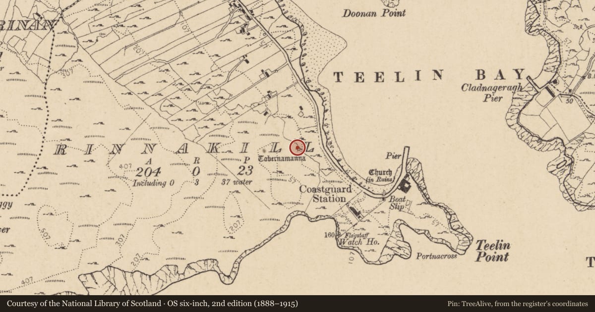 Ordnance Survey six-inch map, 2nd edition (1888–1915) covering the location of Building, Rann Na Cille, County Donegal, with a pin at the register's coordinates