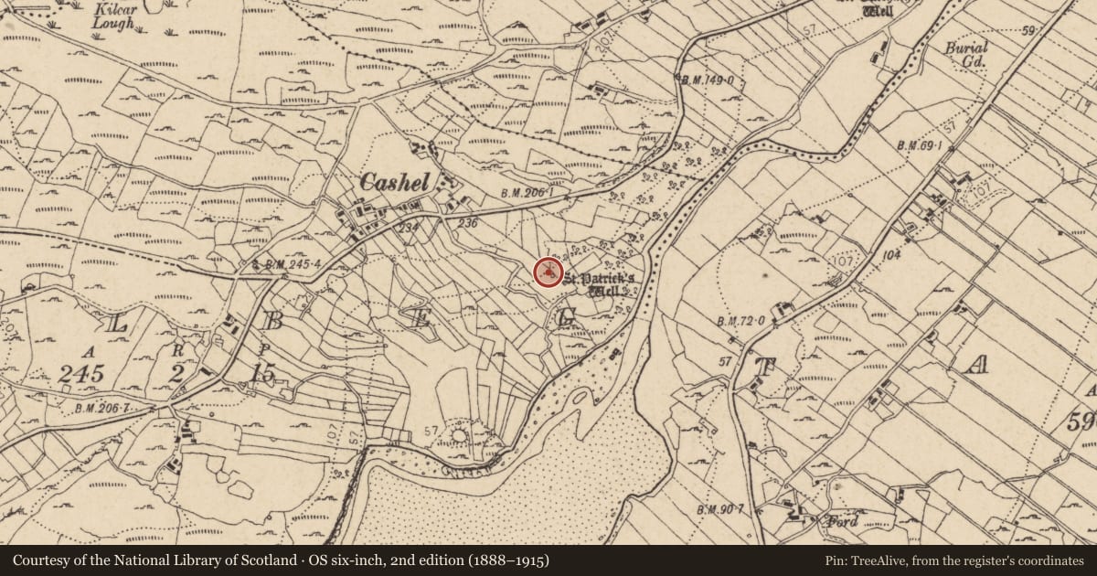 Ordnance Survey six-inch map, 2nd edition (1888–1915) covering the location of Ritual site - holy well, An Chill Bheag, County Donegal, with a pin at the register's coordinates