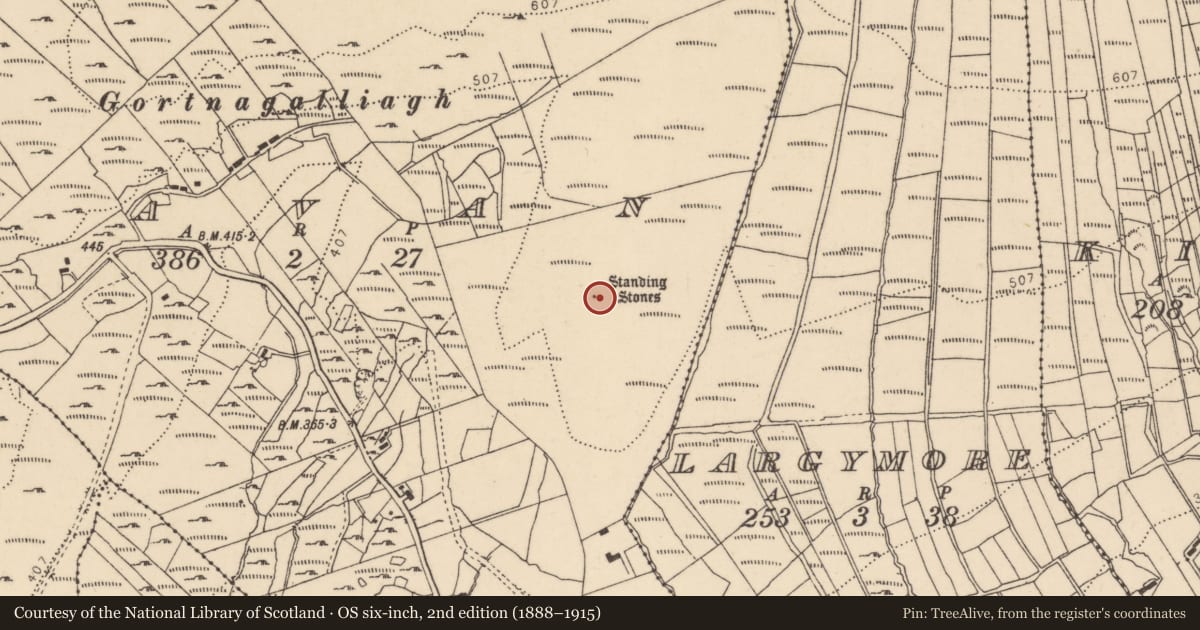 Ordnance Survey six-inch map, 2nd edition (1888–1915) covering the location of Cairn - unclassified, Bavan, County Donegal, with a pin at the register's coordinates