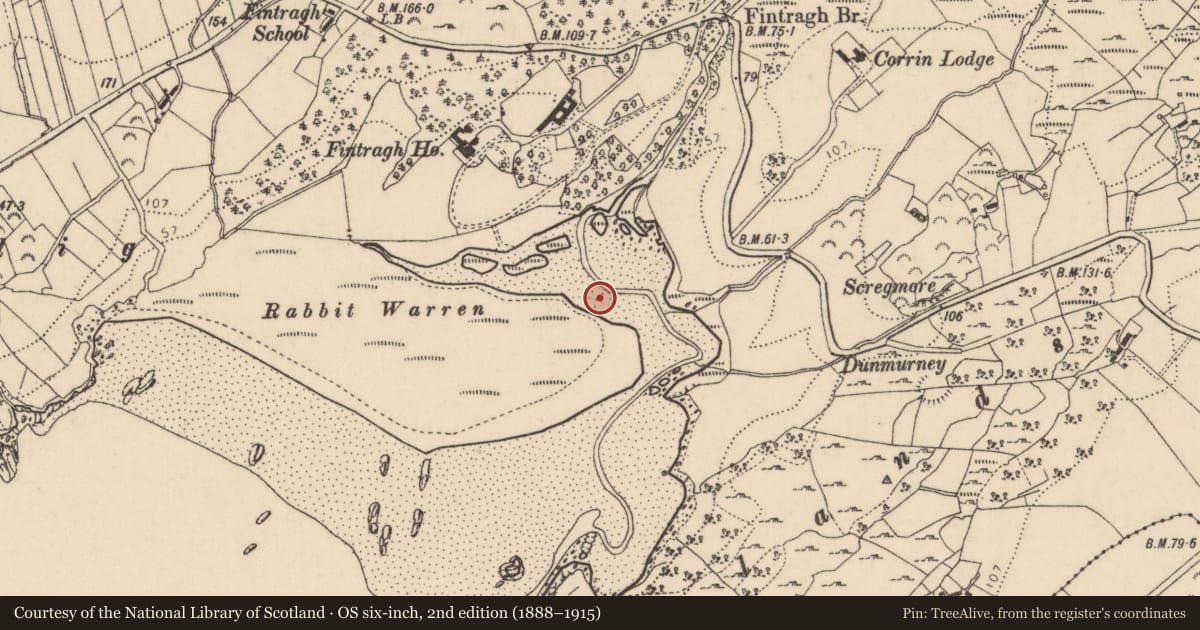 Ordnance Survey six-inch map, 2nd edition (1888–1915) covering the location of Midden, Fintragh, County Donegal, with a pin at the register's coordinates