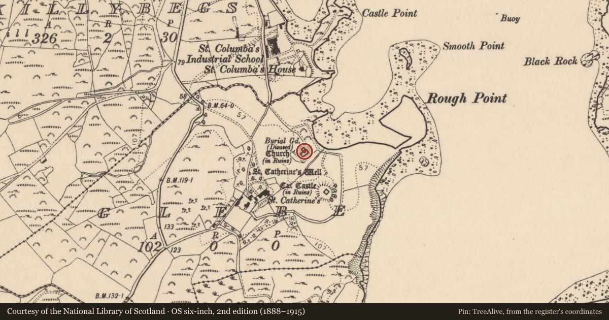 Ordnance Survey six-inch map, 2nd edition (1888–1915) covering the location of Church, Glebe, County Donegal, with a pin at the register's coordinates
