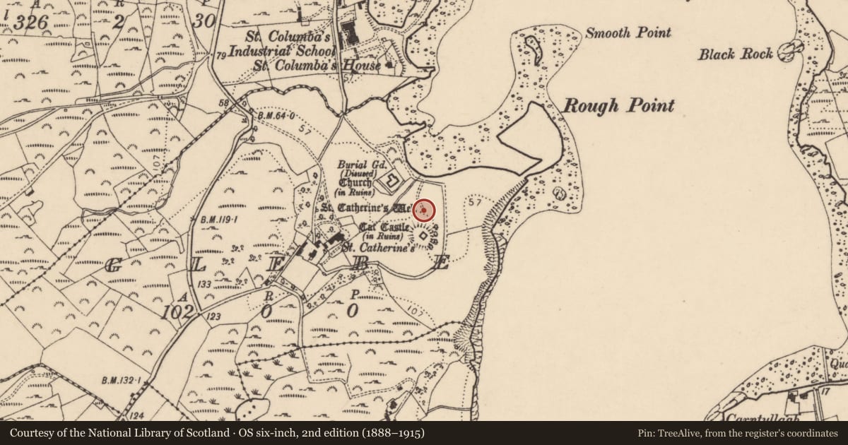 Ordnance Survey six-inch map, 2nd edition (1888–1915) covering the location of Ritual site - holy well, Glebe, County Donegal, with a pin at the register's coordinates