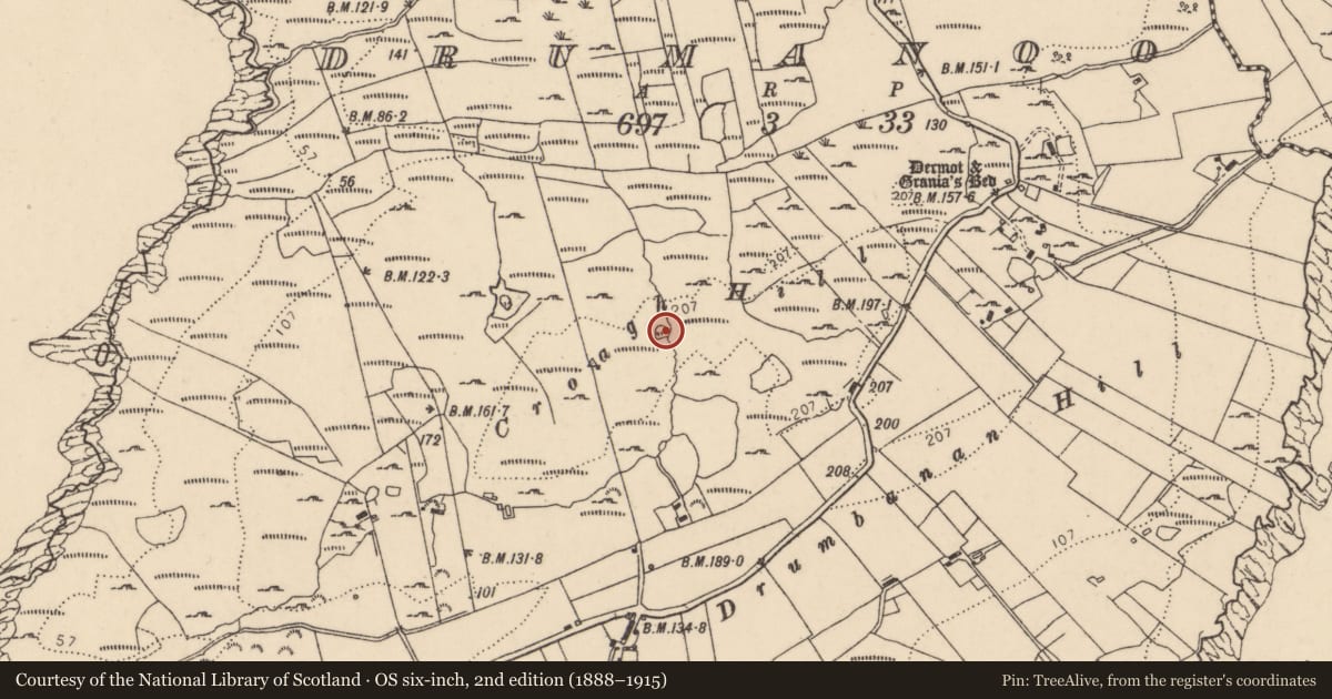Ordnance Survey six-inch map, 2nd edition (1888–1915) covering the location of Souterrain, Drumanoo, County Donegal, with a pin at the register's coordinates