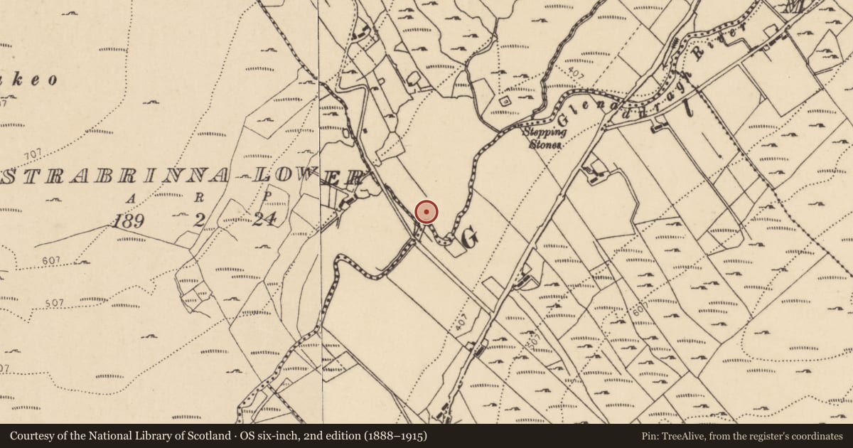 Ordnance Survey six-inch map, 2nd edition (1888–1915) covering the location of Castle - unclassified, Srath Bruithne Uachtarach, County Donegal, with a pin at the register's coordinates