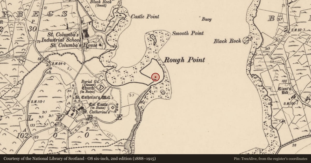 Ordnance Survey six-inch map, 2nd edition (1888–1915) covering the location of House - 16th/17th century, Glebe, County Donegal, with a pin at the register's coordinates