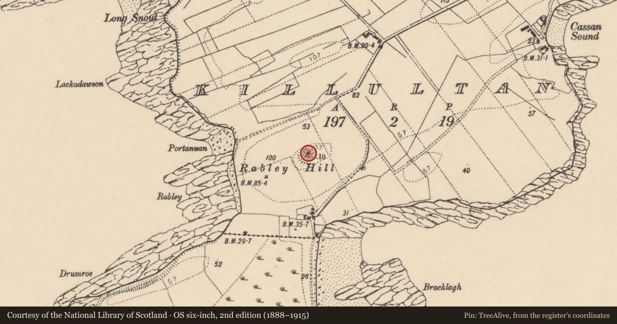 Ordnance Survey six-inch map, 2nd edition (1888–1915) covering the location of Ringfort - unclassified, Killultan, County Donegal, with a pin at the register's coordinates