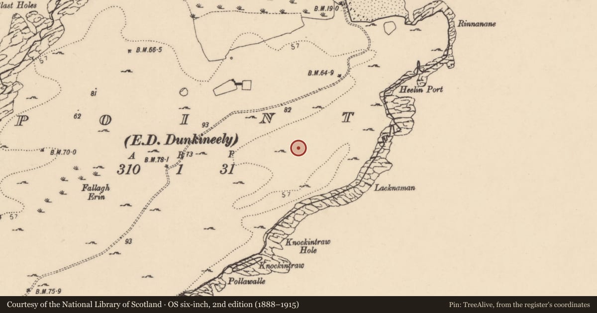 Ordnance Survey six-inch map, 2nd edition (1888–1915) covering the location of House - indeterminate date, Point, County Donegal, with a pin at the register's coordinates