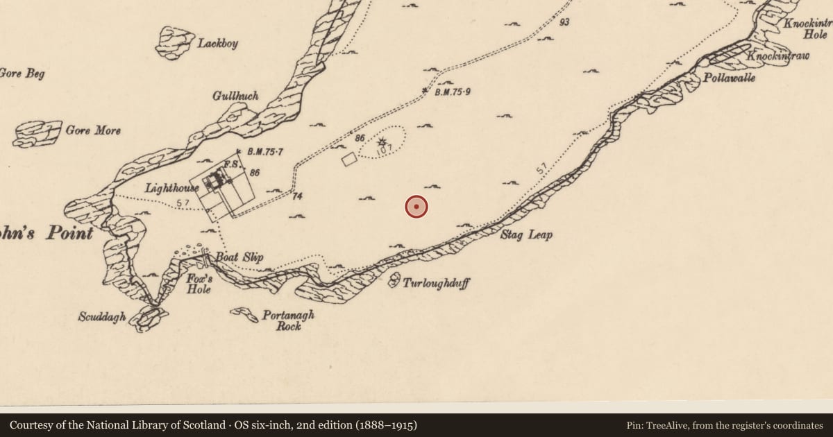 Ordnance Survey six-inch map, 2nd edition (1888–1915) covering the location of Enclosure, Point, County Donegal, with a pin at the register's coordinates
