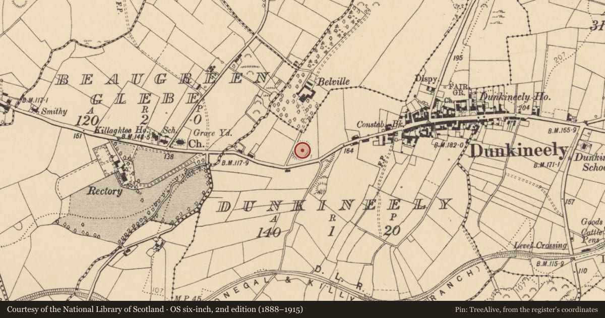 Ordnance Survey six-inch map, 2nd edition (1888–1915) covering the location of Enclosure, Dunkineely, County Donegal, with a pin at the register's coordinates