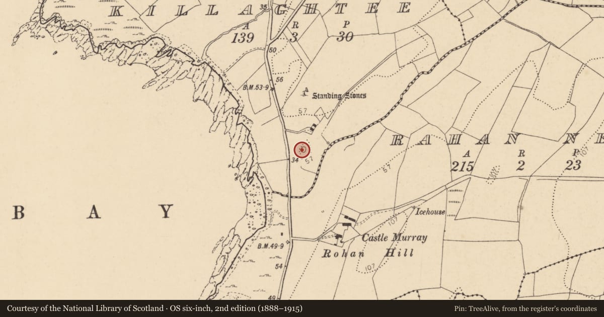 Ordnance Survey six-inch map, 2nd edition (1888–1915) covering the location of Ringfort - cashel, Killaghtee, County Donegal, with a pin at the register's coordinates