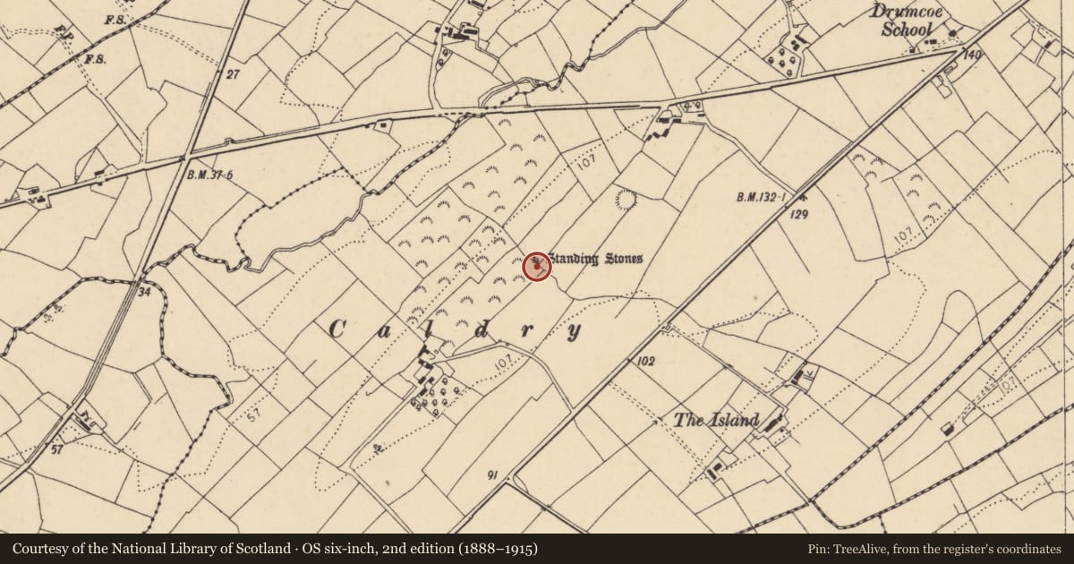 Ordnance Survey six-inch map, 2nd edition (1888–1915) covering the location of Standing stone, Drumcoe, County Donegal, with a pin at the register's coordinates