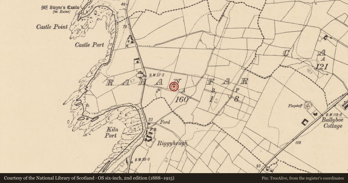 Ordnance Survey six-inch map, 2nd edition (1888–1915) covering the location of Ringfort - rath, Rahan Far, County Donegal, with a pin at the register's coordinates