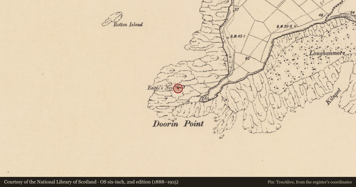 Ordnance Survey six-inch map, 2nd edition (1888–1915) covering the location of Midden, Eagle'S Nest, County Donegal, with a pin at the register's coordinates