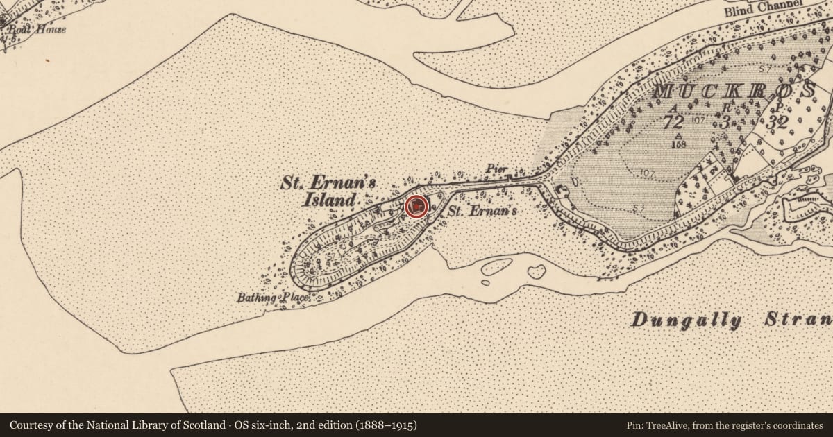 Ordnance Survey six-inch map, 2nd edition (1888–1915) covering the location of Architectural fragment, Mucros (TC Dún na nGall), County Donegal, with a pin at the register's coordinates