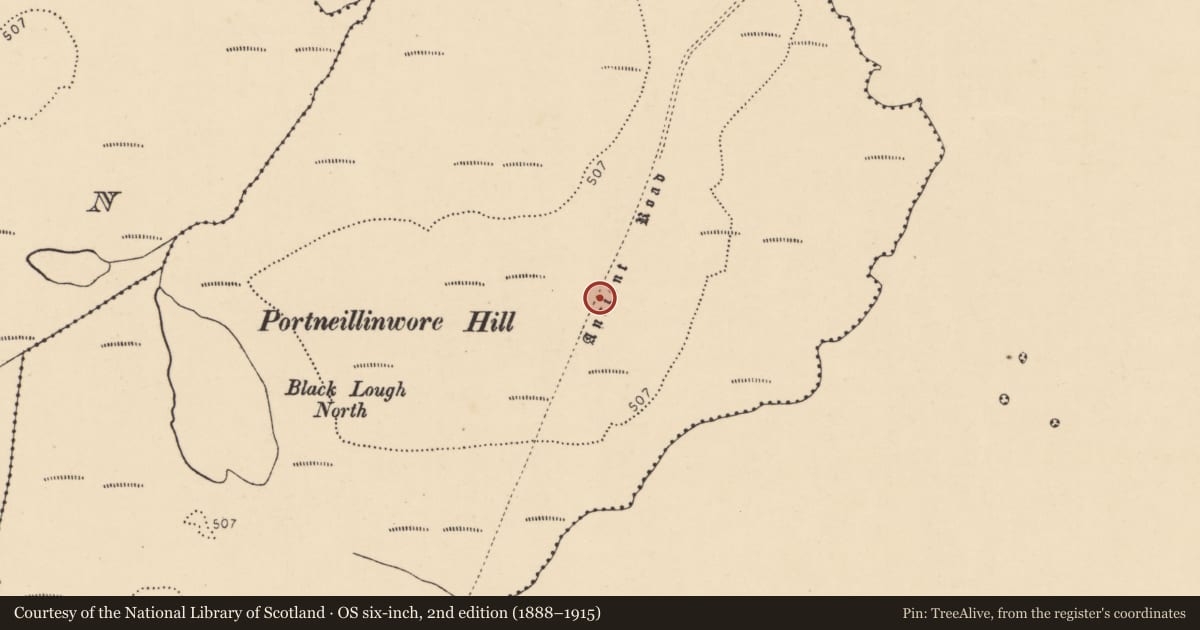 Ordnance Survey six-inch map, 2nd edition (1888–1915) covering the location of Road - road/trackway, County Donegal, with a pin at the register's coordinates