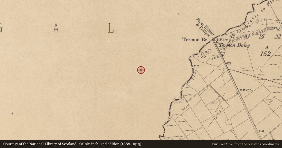 Ordnance Survey six-inch map, 2nd edition (1888–1915) covering the location of Ringfort - rath, Grousehall, County Donegal, with a pin at the register's coordinates