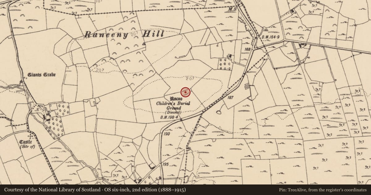Ordnance Survey six-inch map, 2nd edition (1888–1915) covering the location of Mound, Ballymagrorty Scotch, County Donegal, with a pin at the register's coordinates