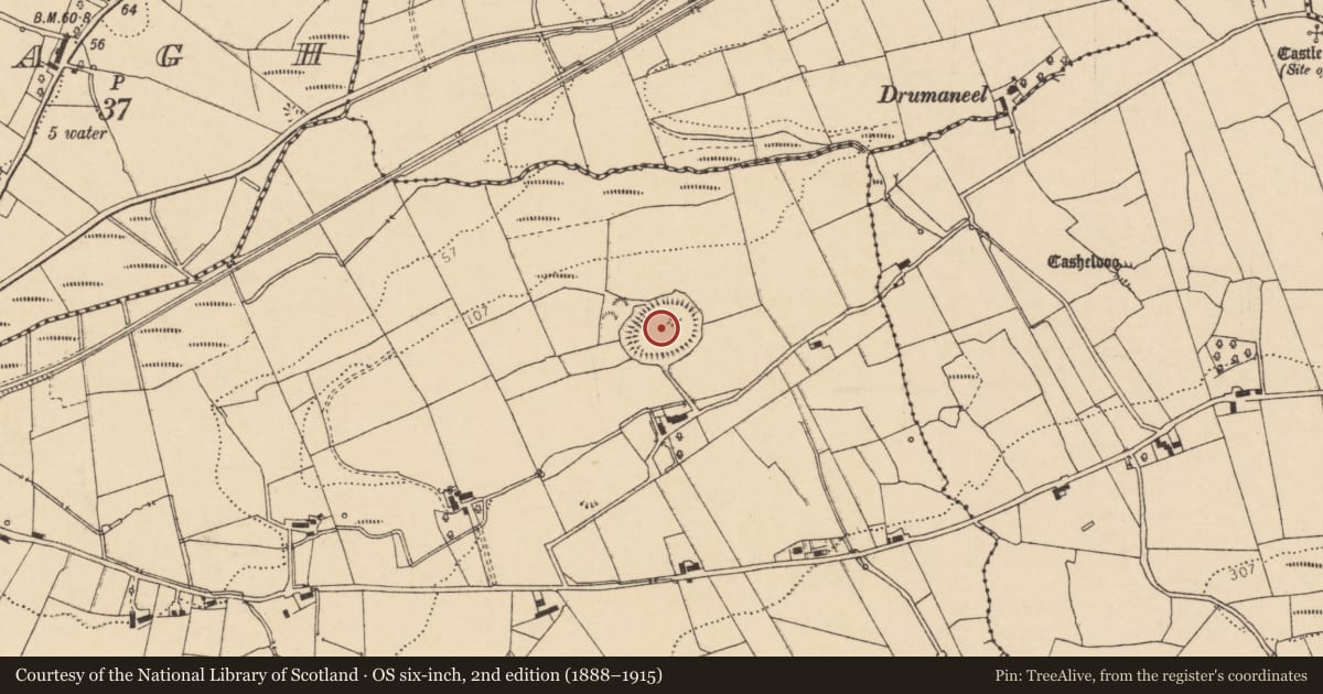 Ordnance Survey six-inch map, 2nd edition (1888–1915) covering the location of Hilltop enclosure, Glasbolie, County Donegal, with a pin at the register's coordinates