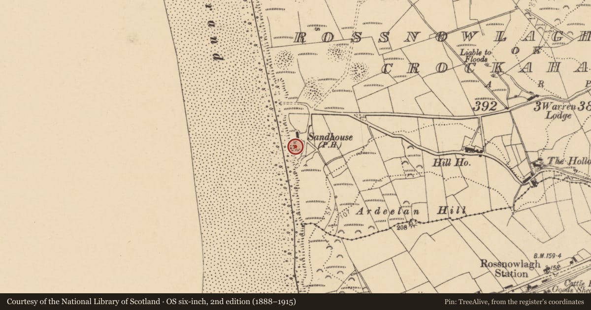 Ordnance Survey six-inch map, 2nd edition (1888–1915) covering the location of Enclosure, Rossnowlagh Upper Or Crockahany, County Donegal, with a pin at the register's coordinates