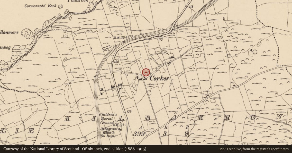 Ordnance Survey six-inch map, 2nd edition (1888–1915) covering the location of Ringfort - cashel, Kilbarron, County Donegal, with a pin at the register's coordinates