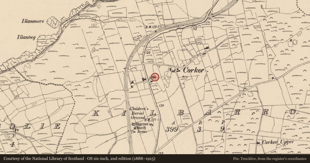 Ordnance Survey six-inch map, 2nd edition (1888–1915) covering the location of Ringfort - cashel, Kilbarron, County Donegal, with a pin at the register's coordinates