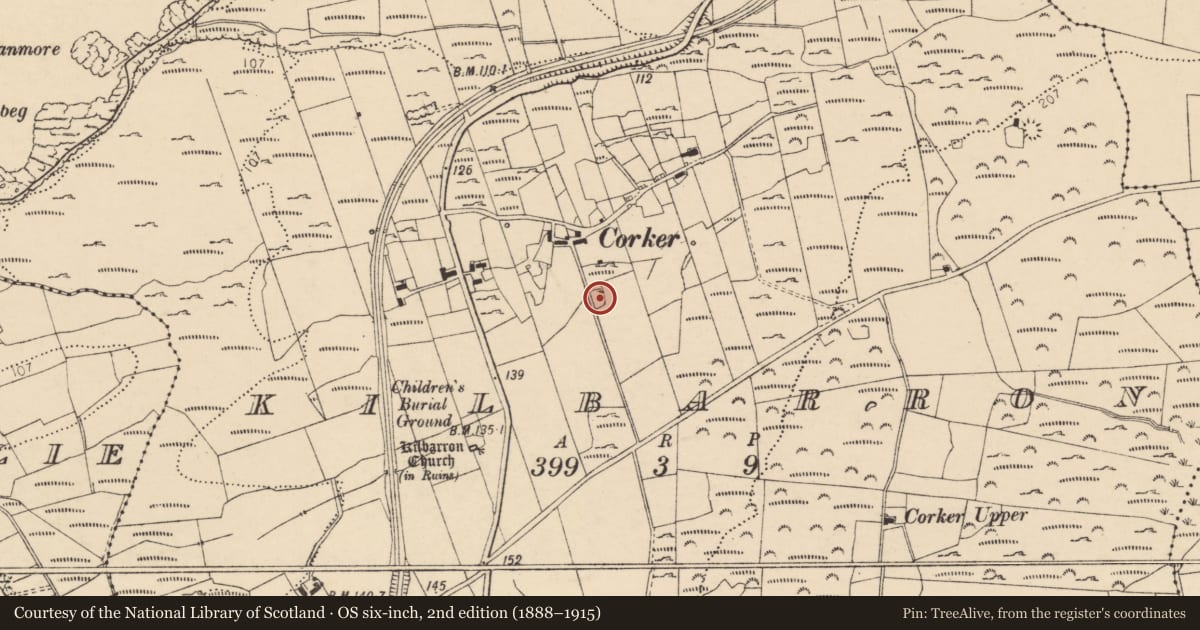 Ordnance Survey six-inch map, 2nd edition (1888–1915) covering the location of Ringfort - cashel, Kilbarron, County Donegal, with a pin at the register's coordinates