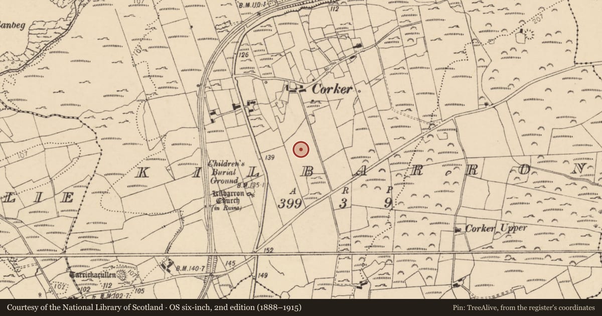 Ordnance Survey six-inch map, 2nd edition (1888–1915) covering the location of Ringfort - cashel, Kilbarron, County Donegal, with a pin at the register's coordinates