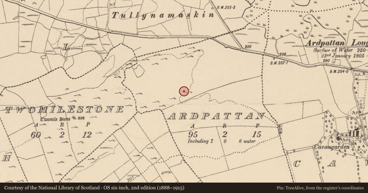 Ordnance Survey six-inch map, 2nd edition (1888–1915) covering the location of Enclosure, Ardpattan, County Donegal, with a pin at the register's coordinates
