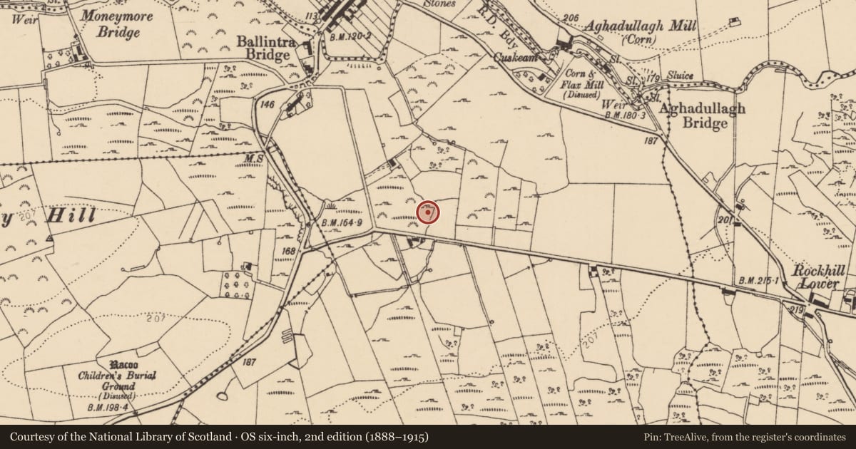 Ordnance Survey six-inch map, 2nd edition (1888–1915) covering the location of House - indeterminate date, Ballynacarrick, County Donegal, with a pin at the register's coordinates