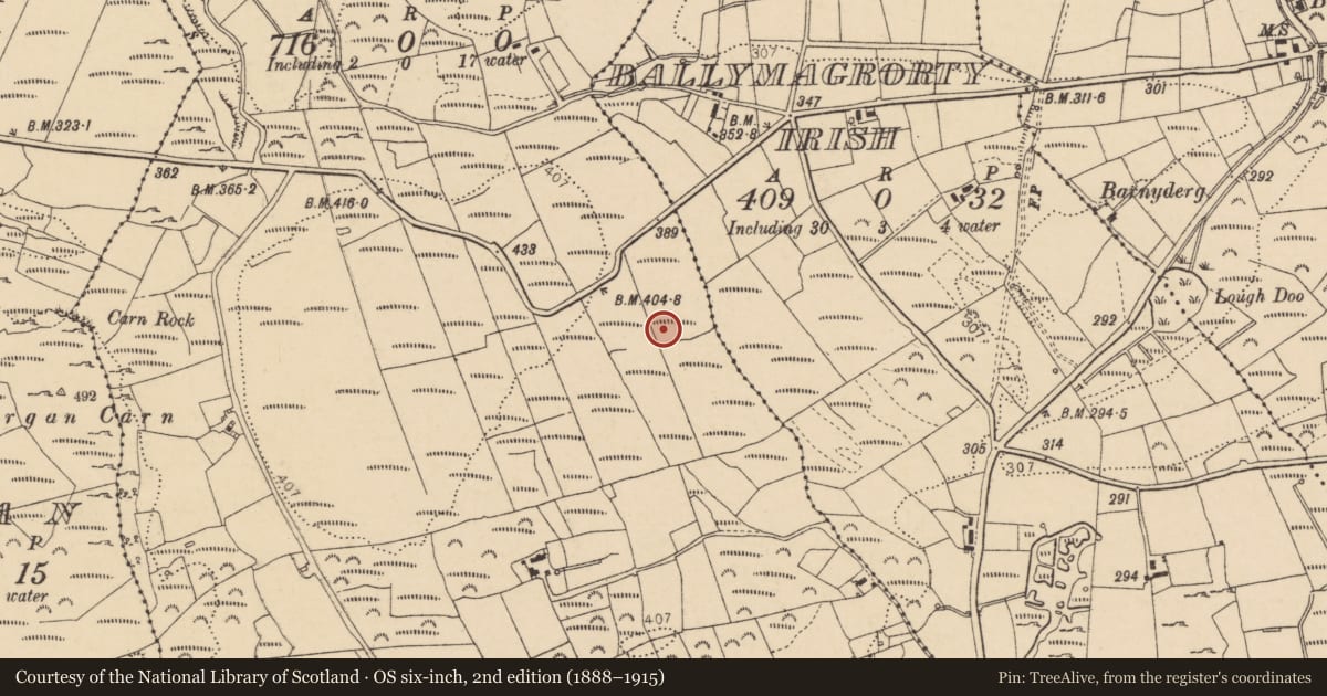 Ordnance Survey six-inch map, 2nd edition (1888–1915) covering the location of Hut site, Glasbolie, County Donegal, with a pin at the register's coordinates