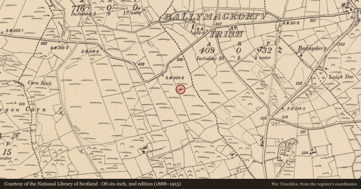 Ordnance Survey six-inch map, 2nd edition (1888–1915) covering the location of Hut site, Glasbolie, County Donegal, with a pin at the register's coordinates