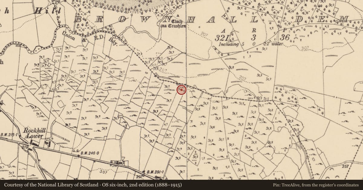 Ordnance Survey six-inch map, 2nd edition (1888–1915) covering the location of Hut site, Rockhill, County Donegal, with a pin at the register's coordinates