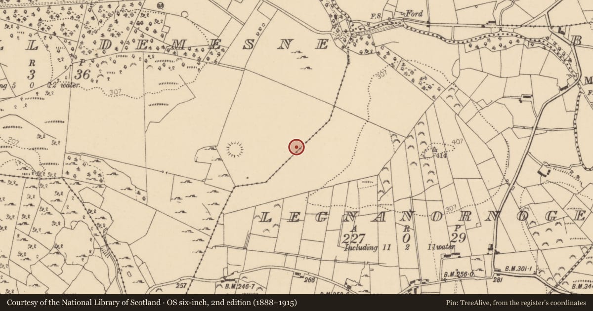 Ordnance Survey six-inch map, 2nd edition (1888–1915) covering the location of Souterrain, Brownhall Demesne, County Donegal, with a pin at the register's coordinates