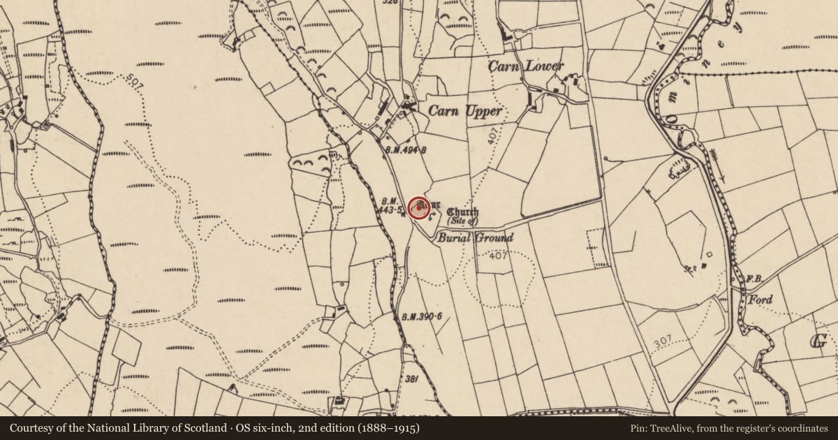 Ordnance Survey six-inch map, 2nd edition (1888–1915) covering the location of Cross, Carn, County Donegal, with a pin at the register's coordinates