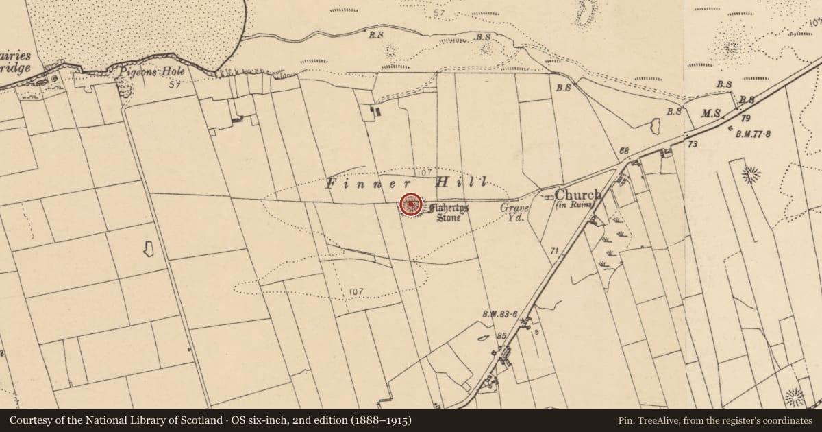 Ordnance Survey six-inch map, 2nd edition (1888–1915) covering the location of Standing stone, Finner, County Donegal, with a pin at the register's coordinates